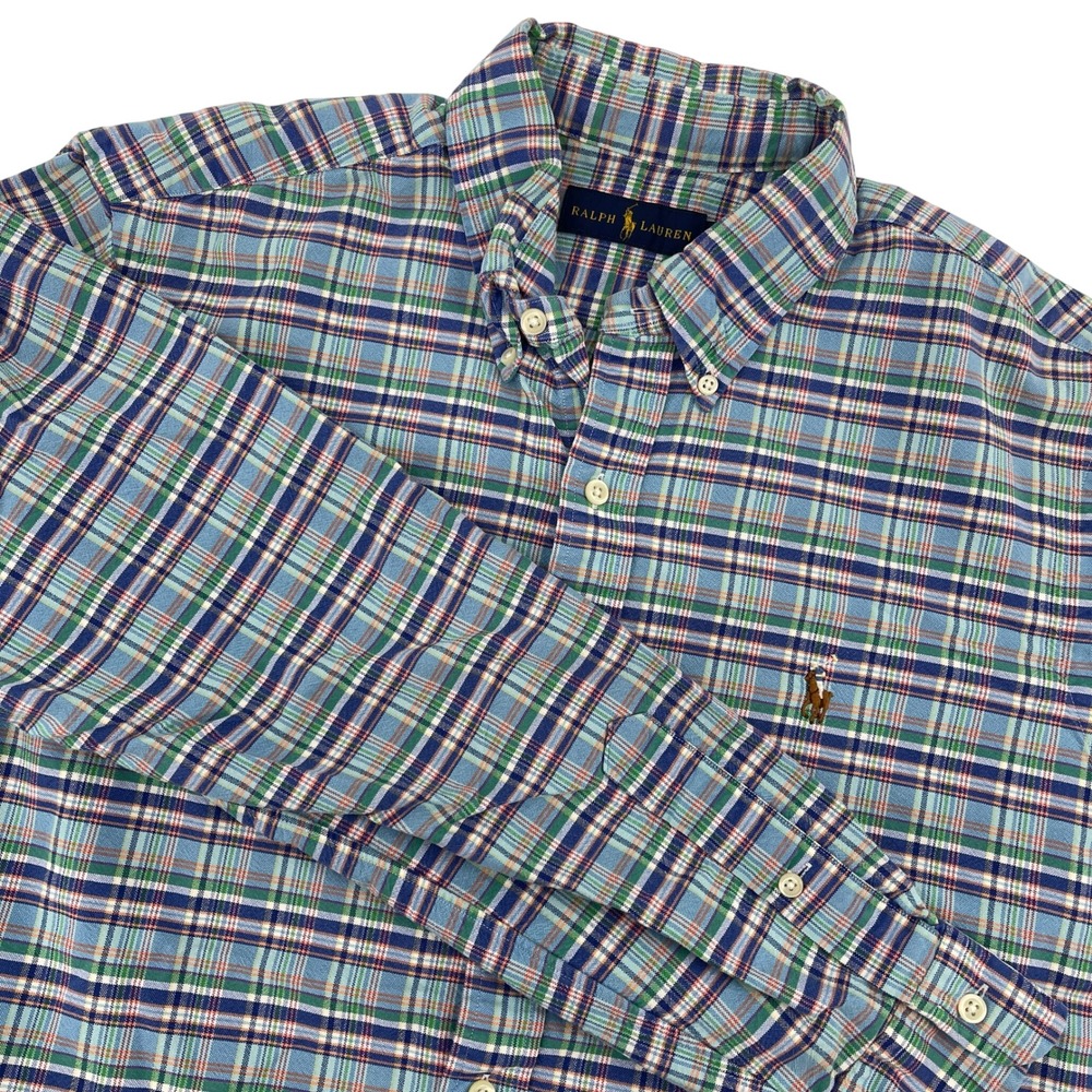 Ralph Lauren Men's Plaid Button-Down‎ Shirt Casual Long Sleeve Cotton L